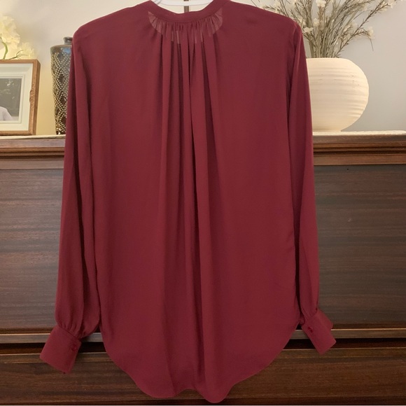 Babaton women’s semi-sheer burgundy button up blouse, size small - Picture 4 of 6
